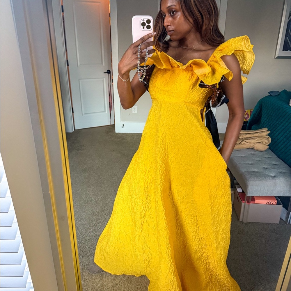 Elegant Christie Brown Yellow Ruffle Ghanaian African Print Maxi Dress
